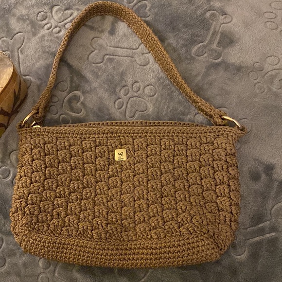 Lina bundle/2 crocheted bags purses tan brown handles - Picture 4 of 14